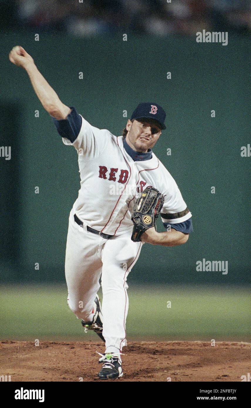 Boston Red Sox Roger Clemens pitches against the Oakland Athletics in