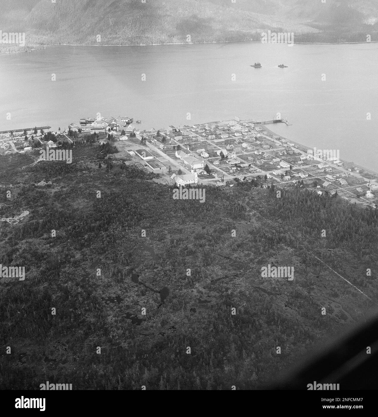 Photo shows an aerial shot from copilots seat of a Coastal Ellis Airlines seaplane, through