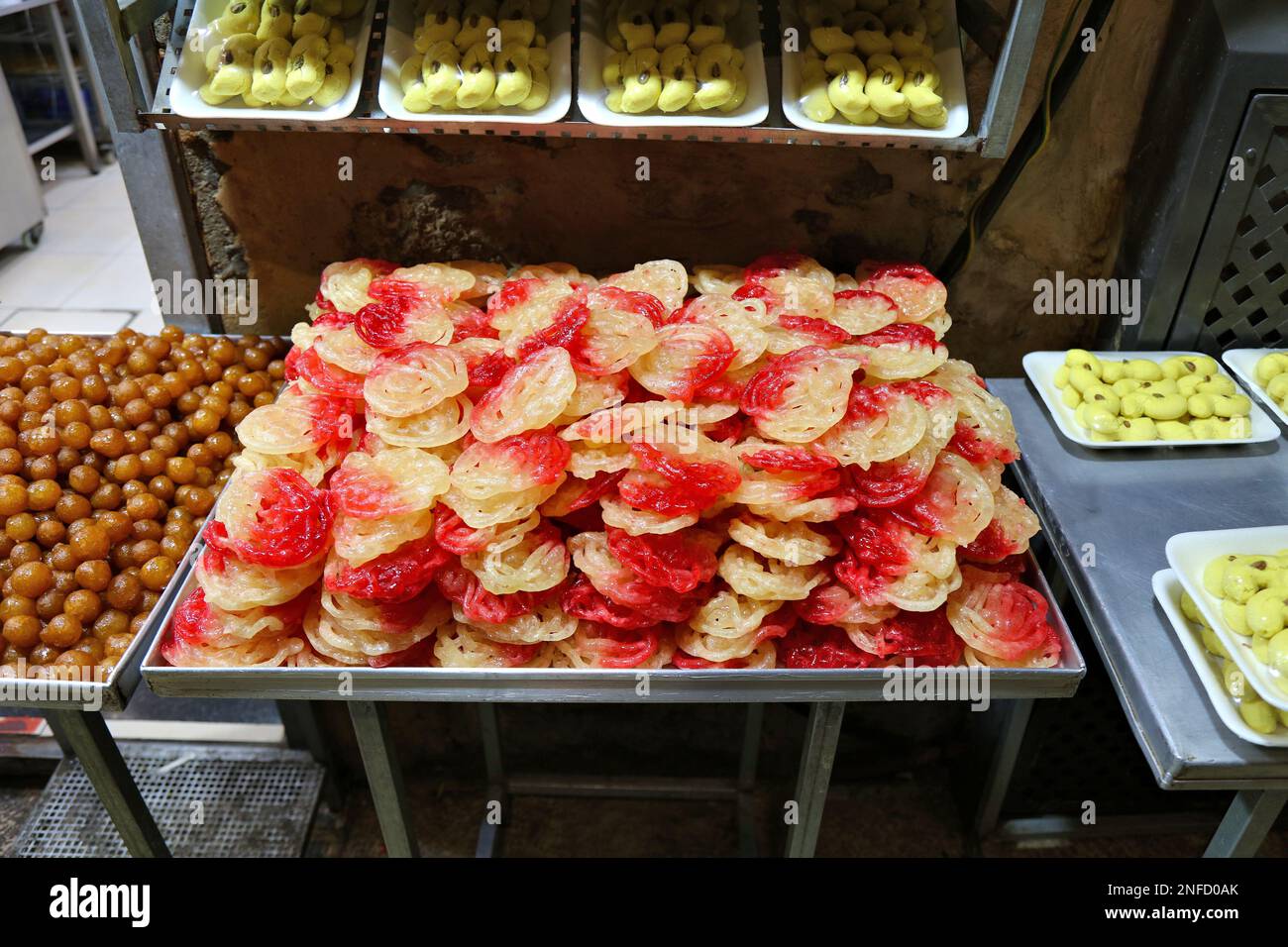 Israeli and Arab cuisine. Mushabak deep fried fritters (also spelled mushabbak). Stock Photo