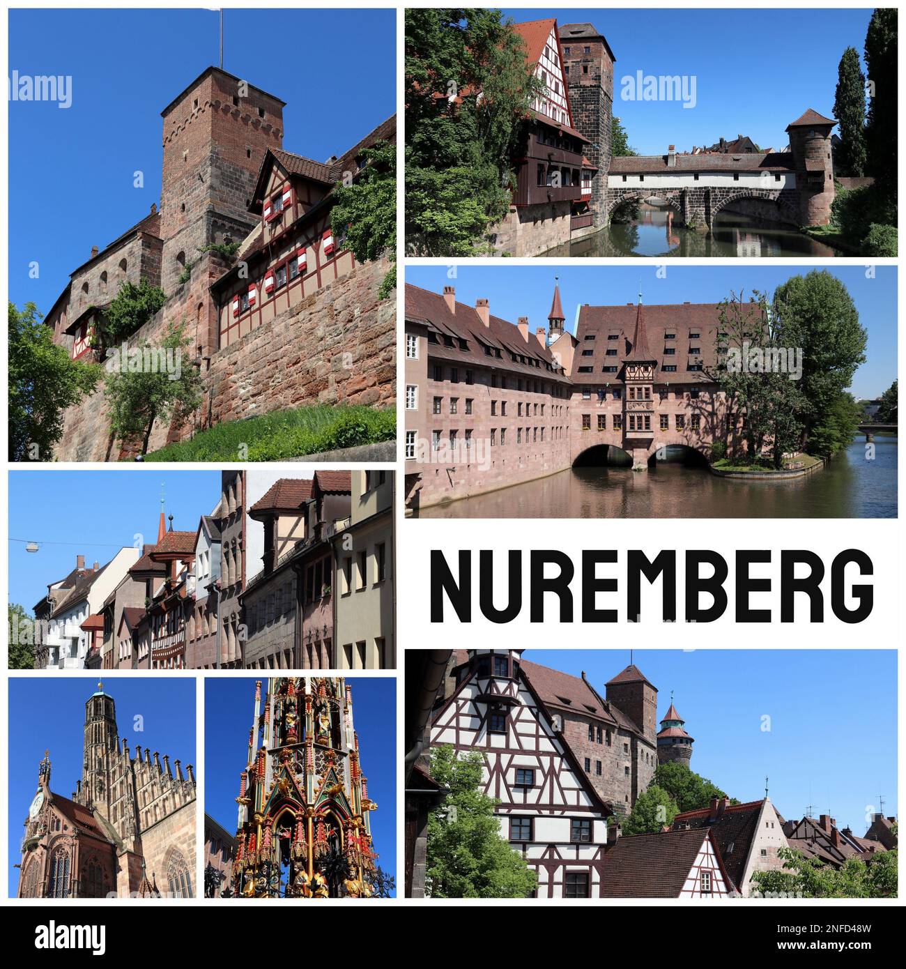 Nuremberg, Germany postcard - travel place landmark photo collage. Stock Photo