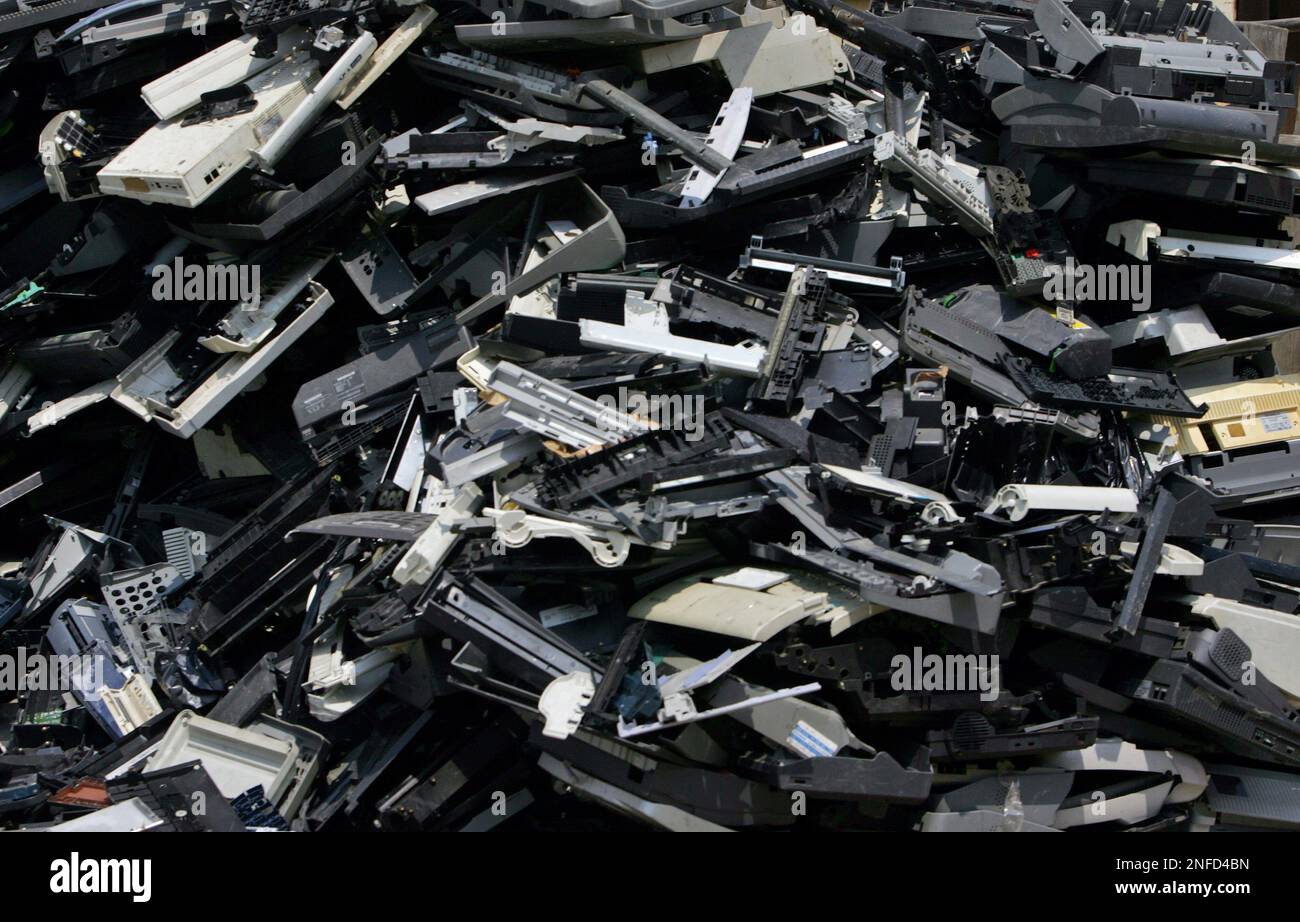 Piled up discarded computer parts lie in waiting in an area where much