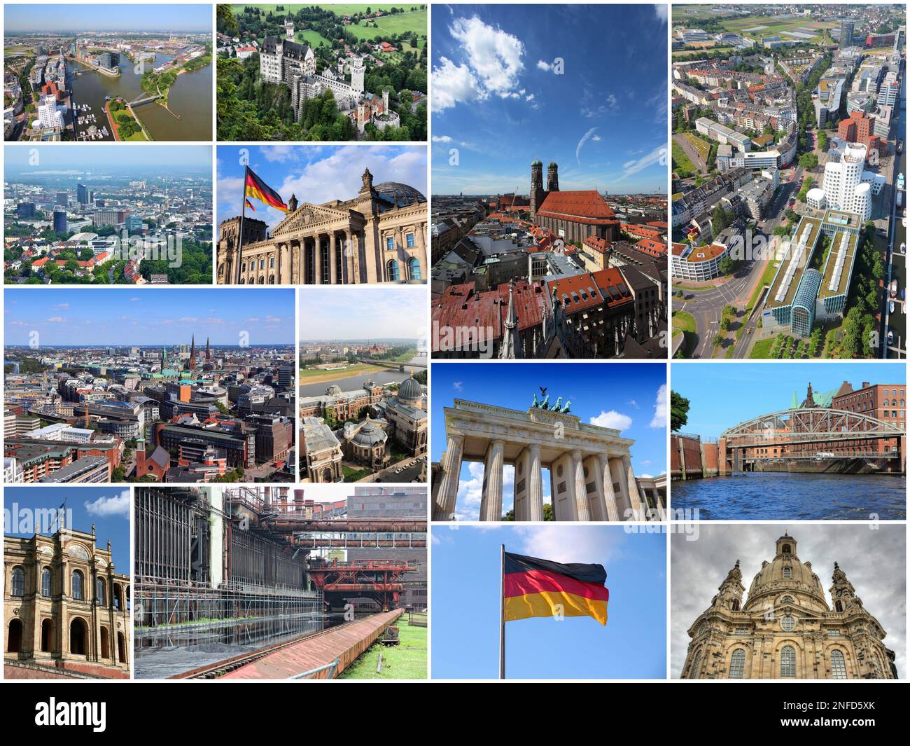 Germany tourism attractions - travel photo collage with Berlin, Munich, Hamburg, Dresden, Dusseldorf, Dortmund and Essen. Stock Photo
