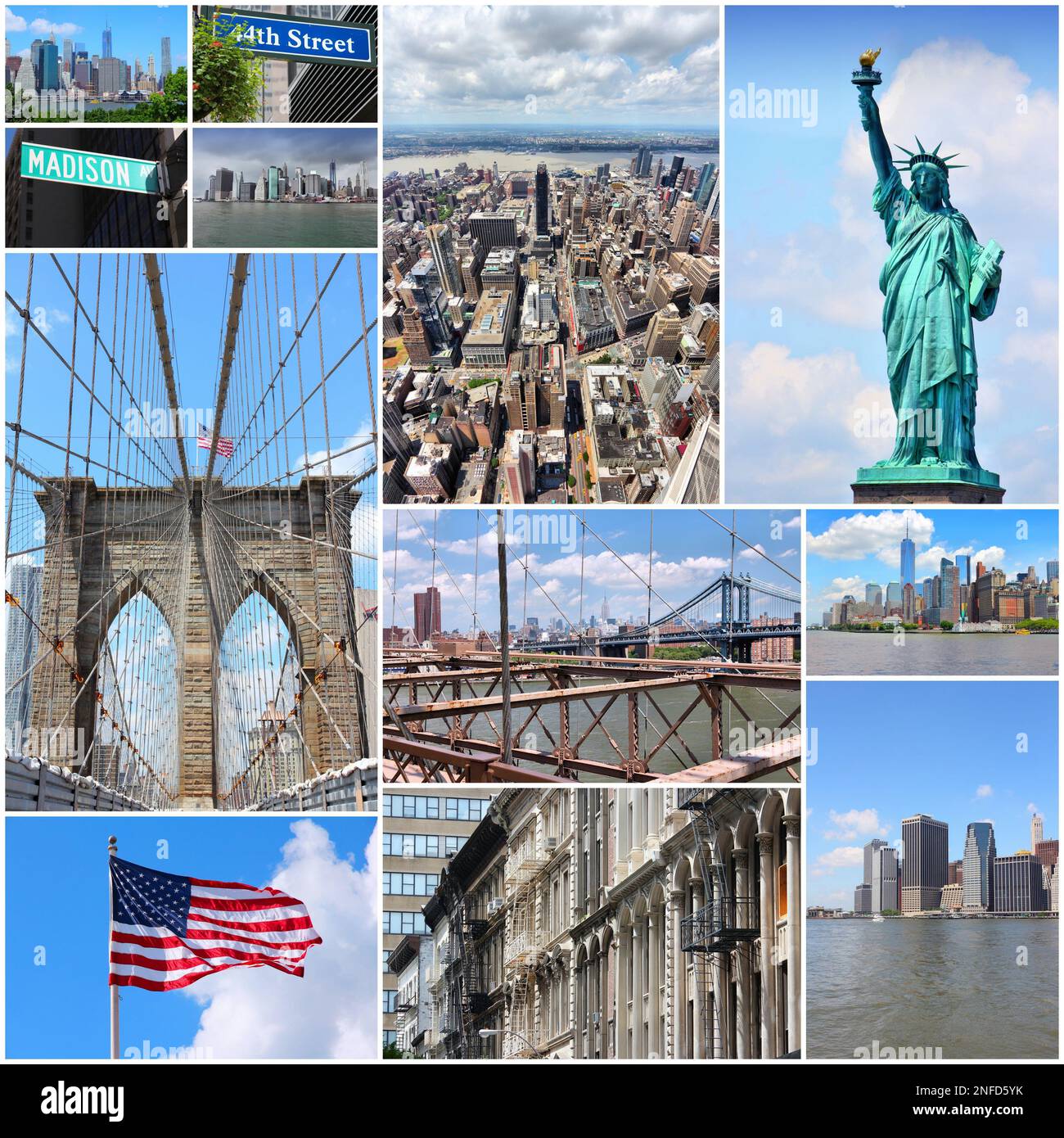 New York City travel collage photo set with Statue of Liberty