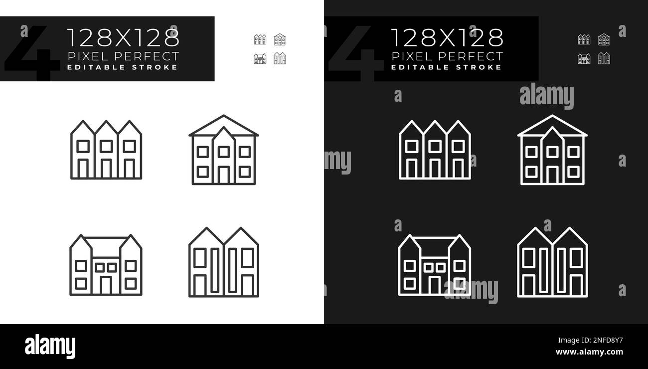 Luxury houses pixel perfect linear icons set for dark, light mode Stock ...