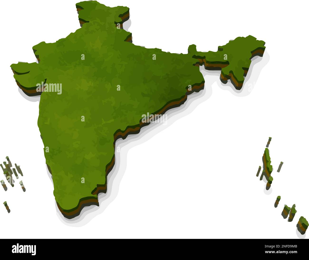 Mini map of India in vector illustration with realistic land. Stock Vector