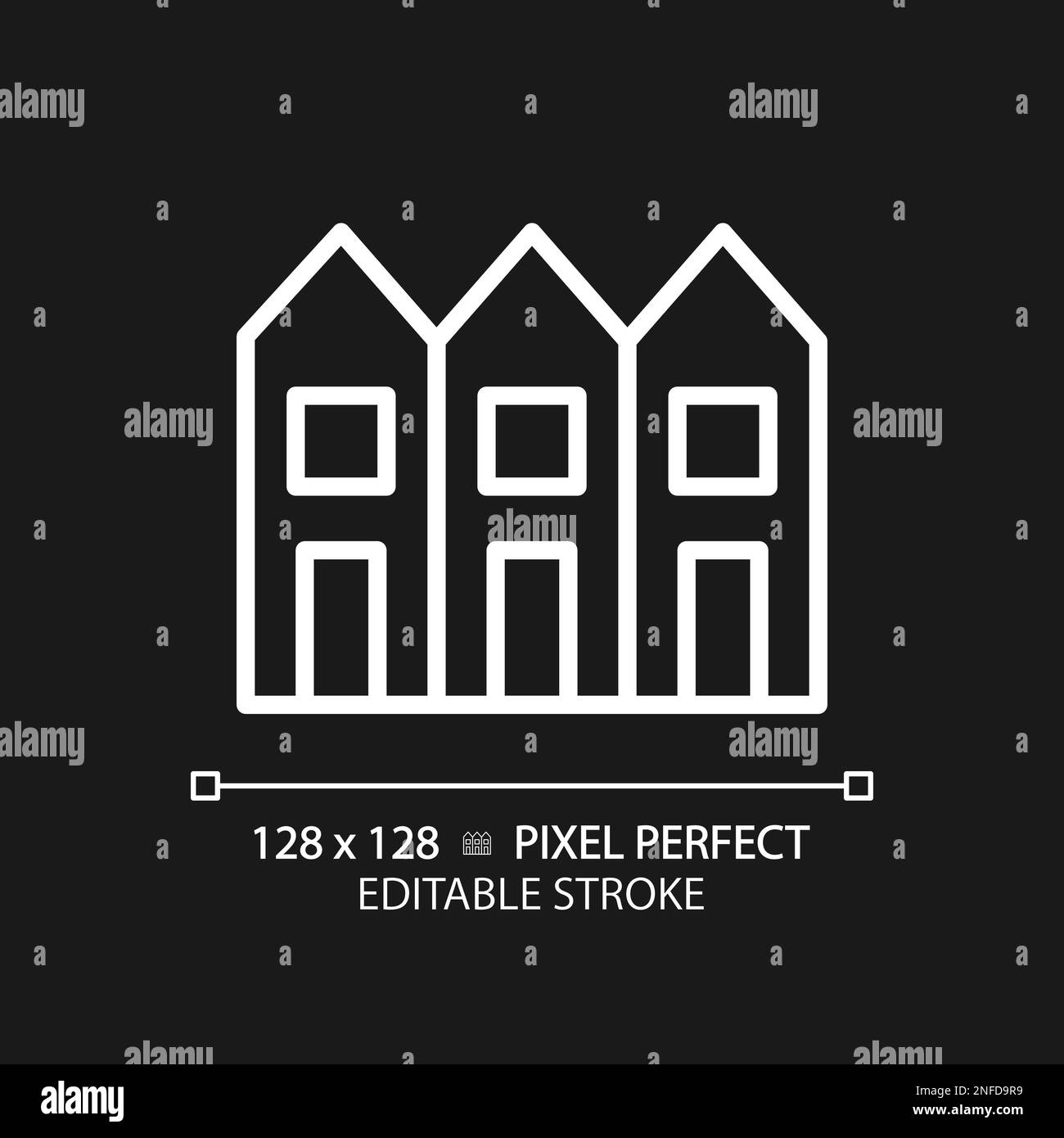 Townhouse pixel perfect white linear icon for dark theme Stock Vector ...