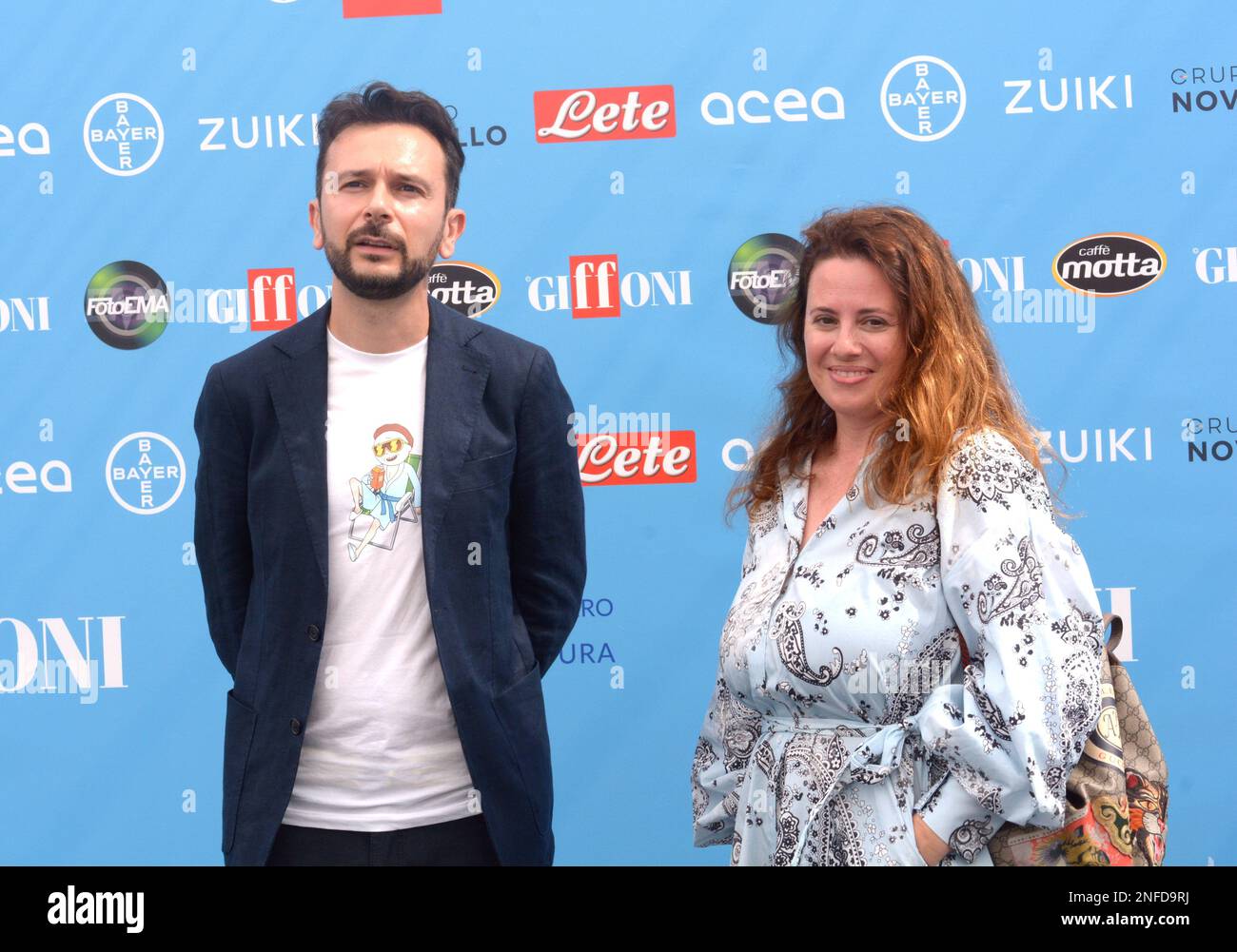 GIFFONI VALLE PIANA,ITALY - July 26,2022: Paolo Cioni and Valentina Zanella at Giffoni Film Festival 2022 - on July 26, 2022 in Giffoni Valle Piana, I Stock Photo