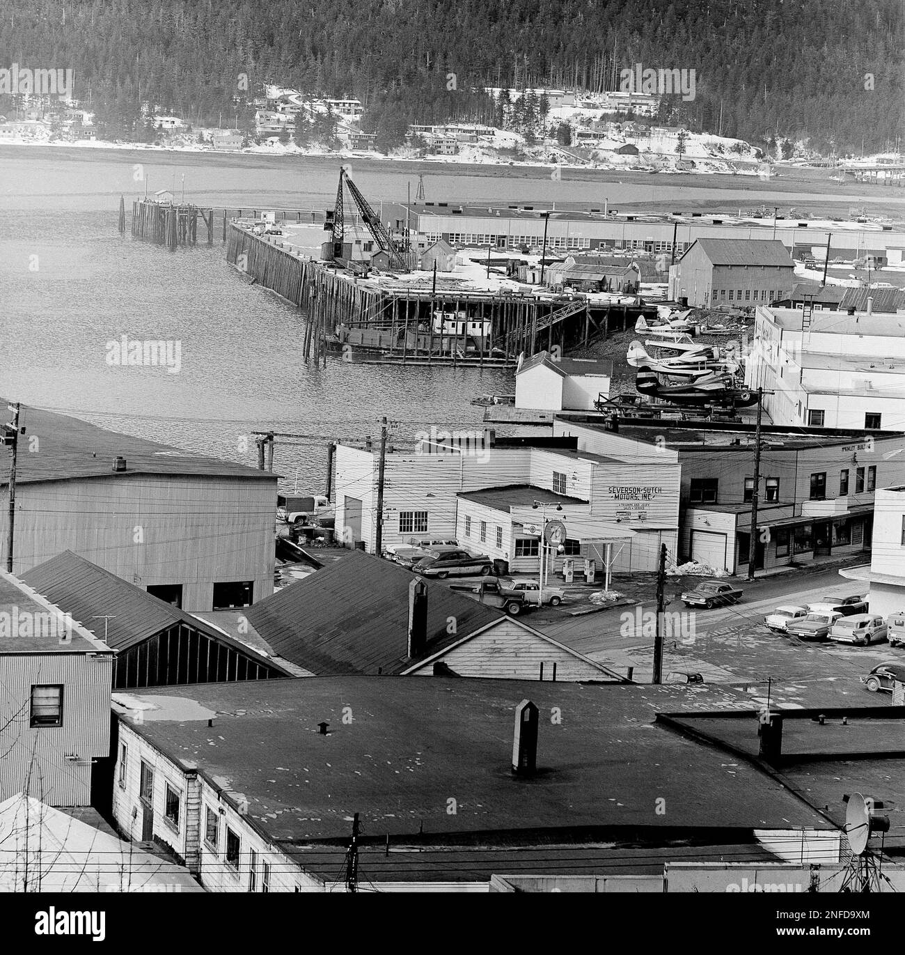 Looking out over downtown rooftops in Juneau, Alaska, is the Alaska
