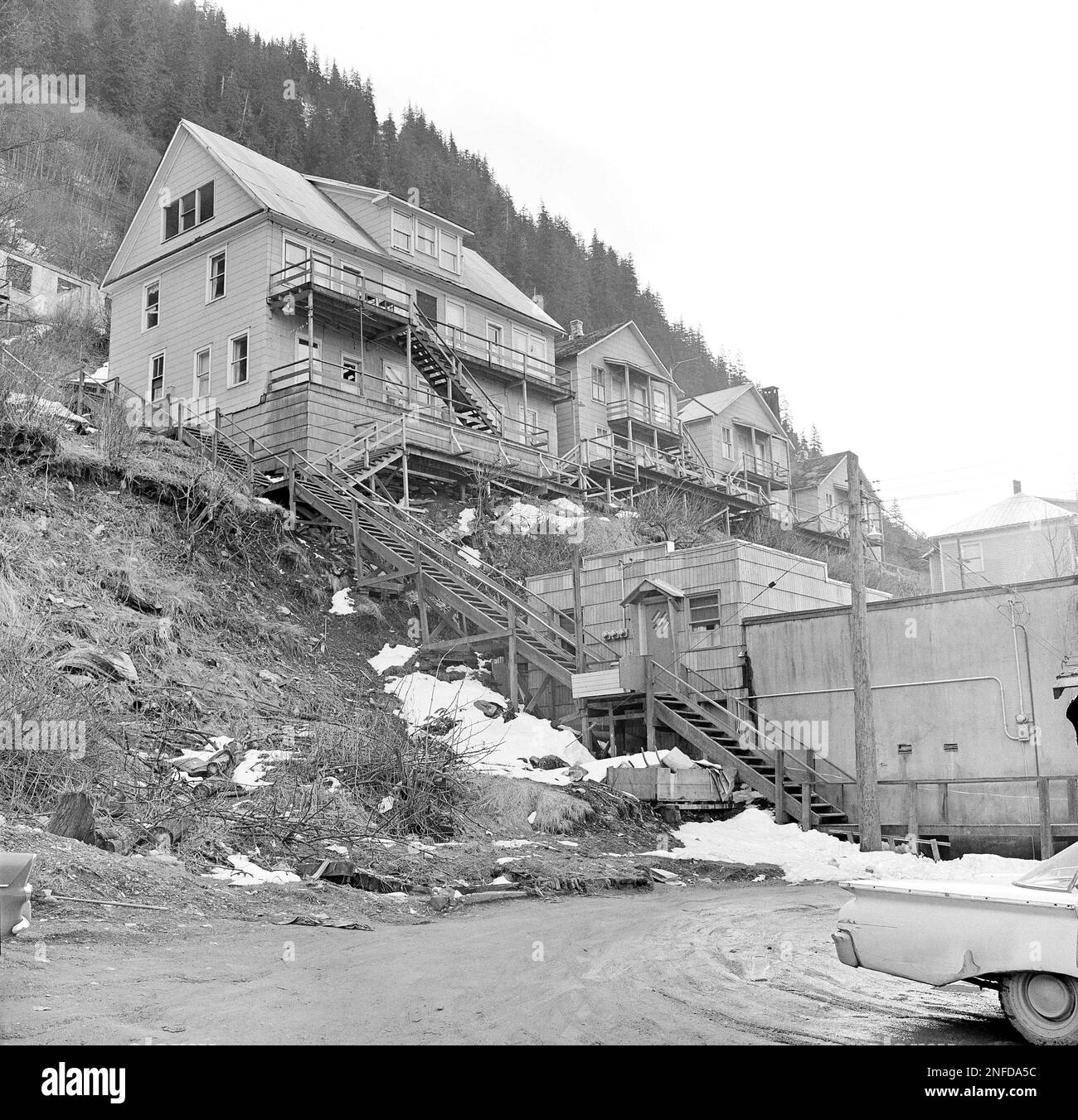 These are typical homes clinging to the side of Mt. Roberts in Juneau