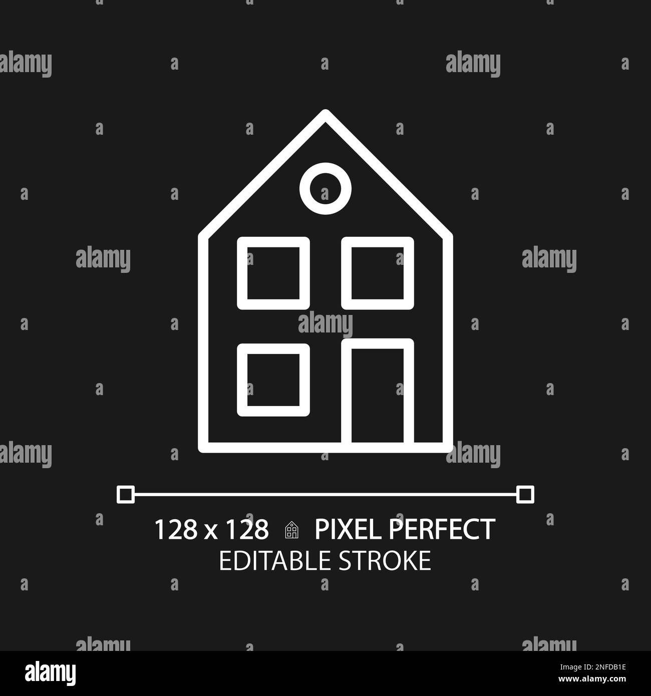 Two story house pixel perfect white linear icon for dark theme Stock