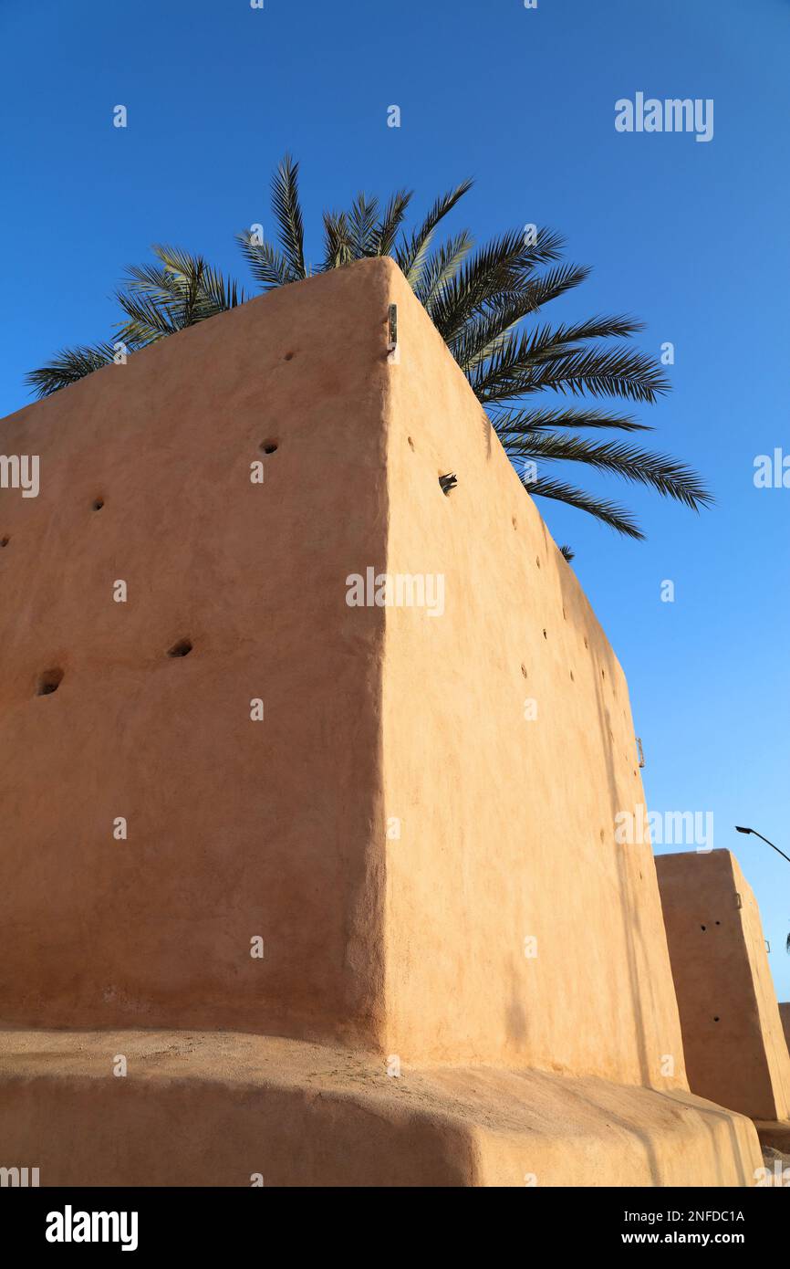 Marrakech city landmark in Morocco. City walls surrounding Marrakech. Stock Photo