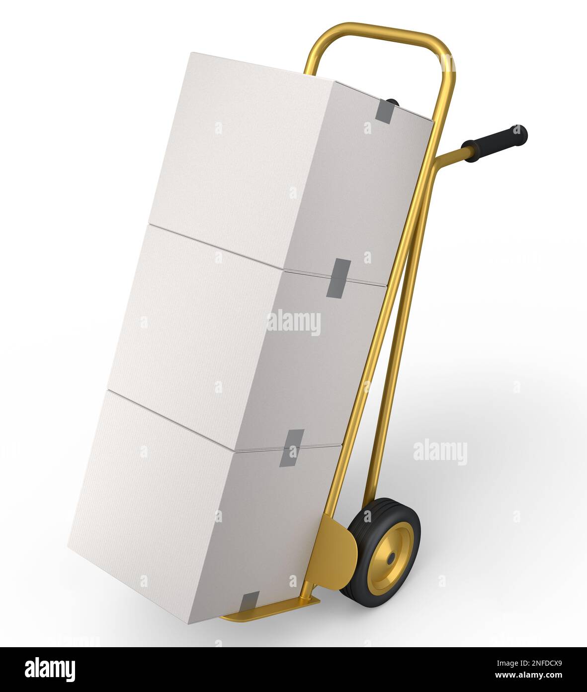Airport luggage cart or baggage trolley side with stack of cardboard