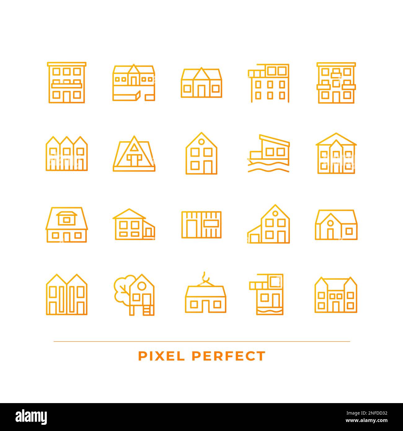 Home exteriors pixel perfect gradient linear vector icons set Stock Vector
