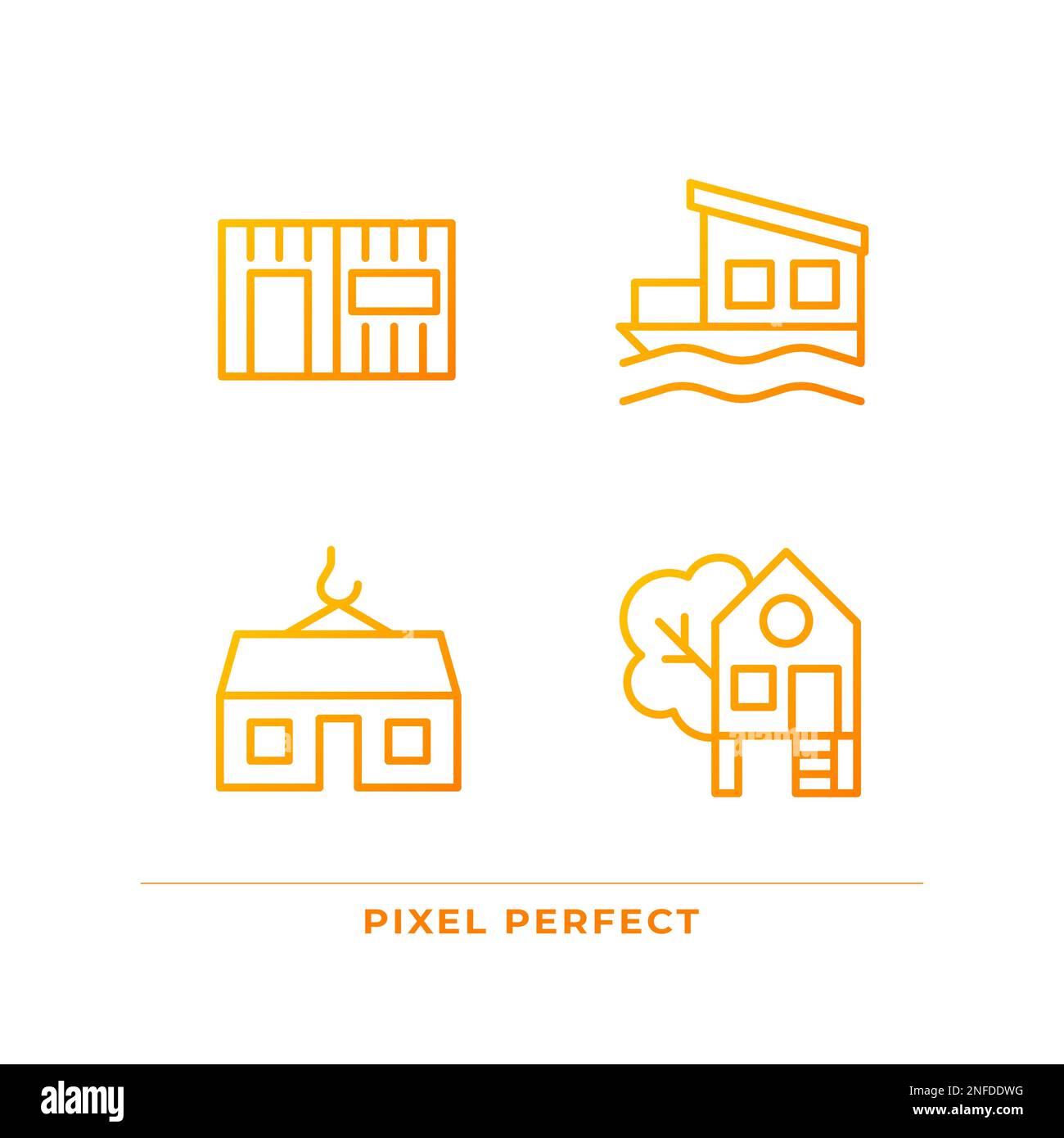 Compact houses pixel perfect gradient linear vector icons set Stock Vector