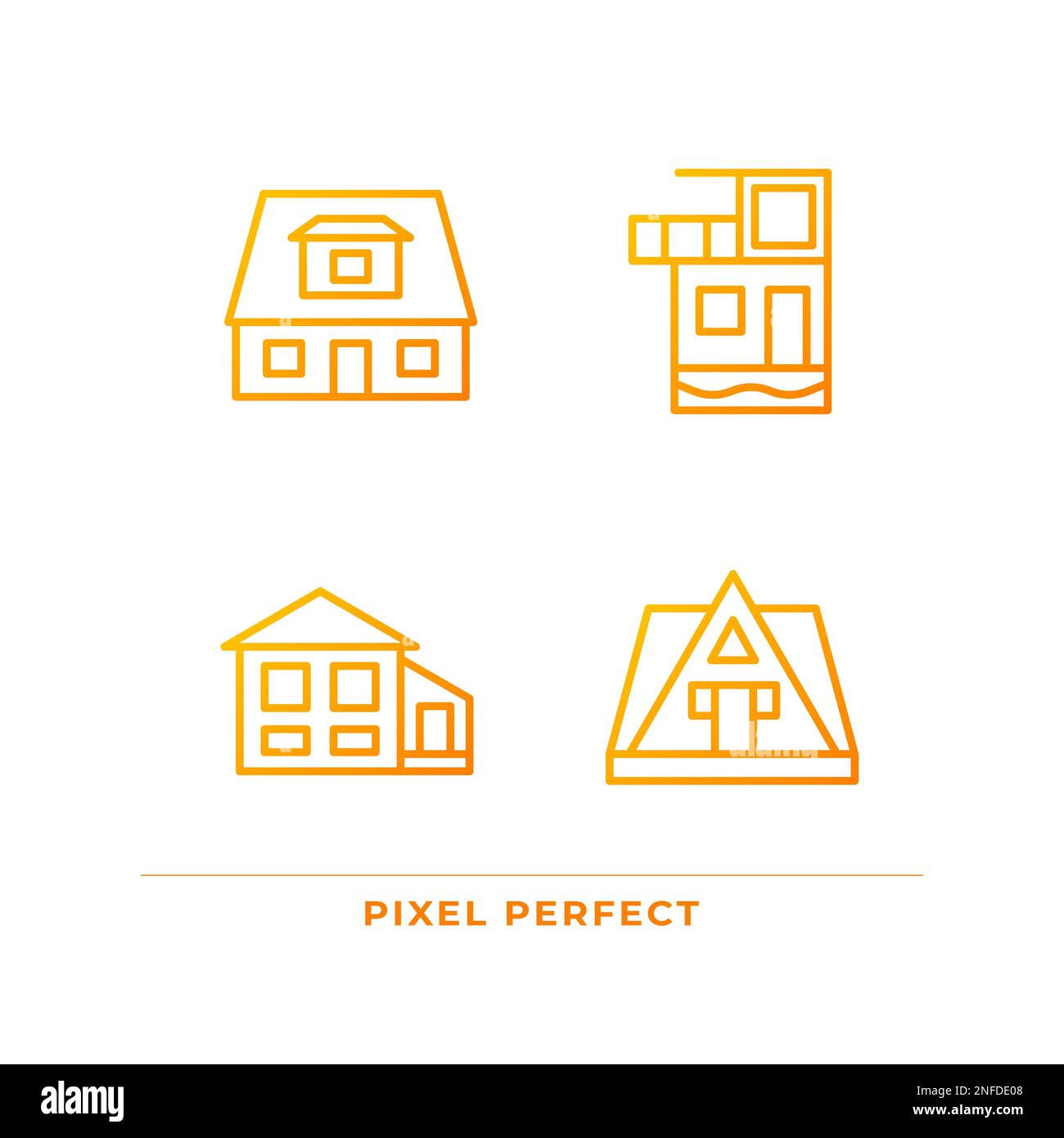Vacation property pixel perfect gradient linear vector icons set Stock Vector