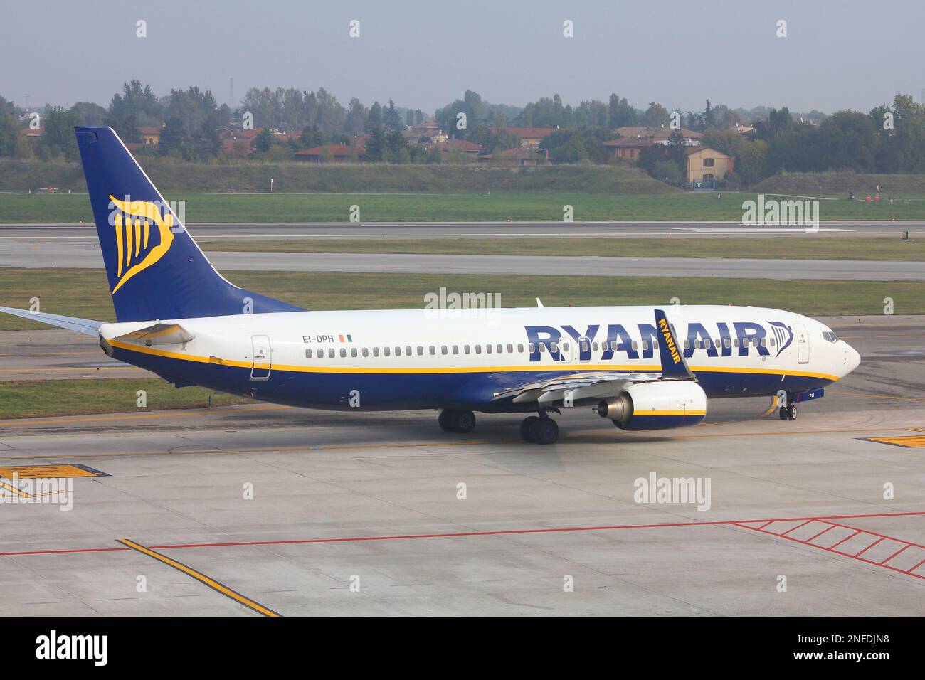 BOLOGNA, ITALY OCTOBER 16, 2010 Ryanair aircraft taxies at Bologna
