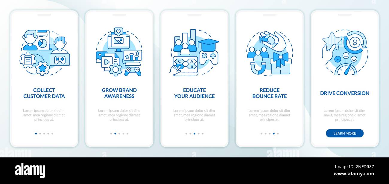 Digital marketing gamification pros blue onboarding mobile app screen ...