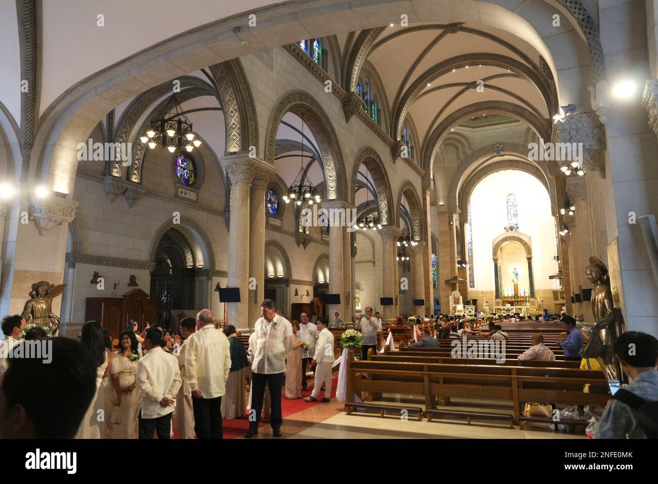 MANILA, PHILIPPINES - NOVEMBER 25, 2017: Interior view of Cathedral in Manila, Philippines. The church is located in Intramuros district. Full name: M Stock Photo