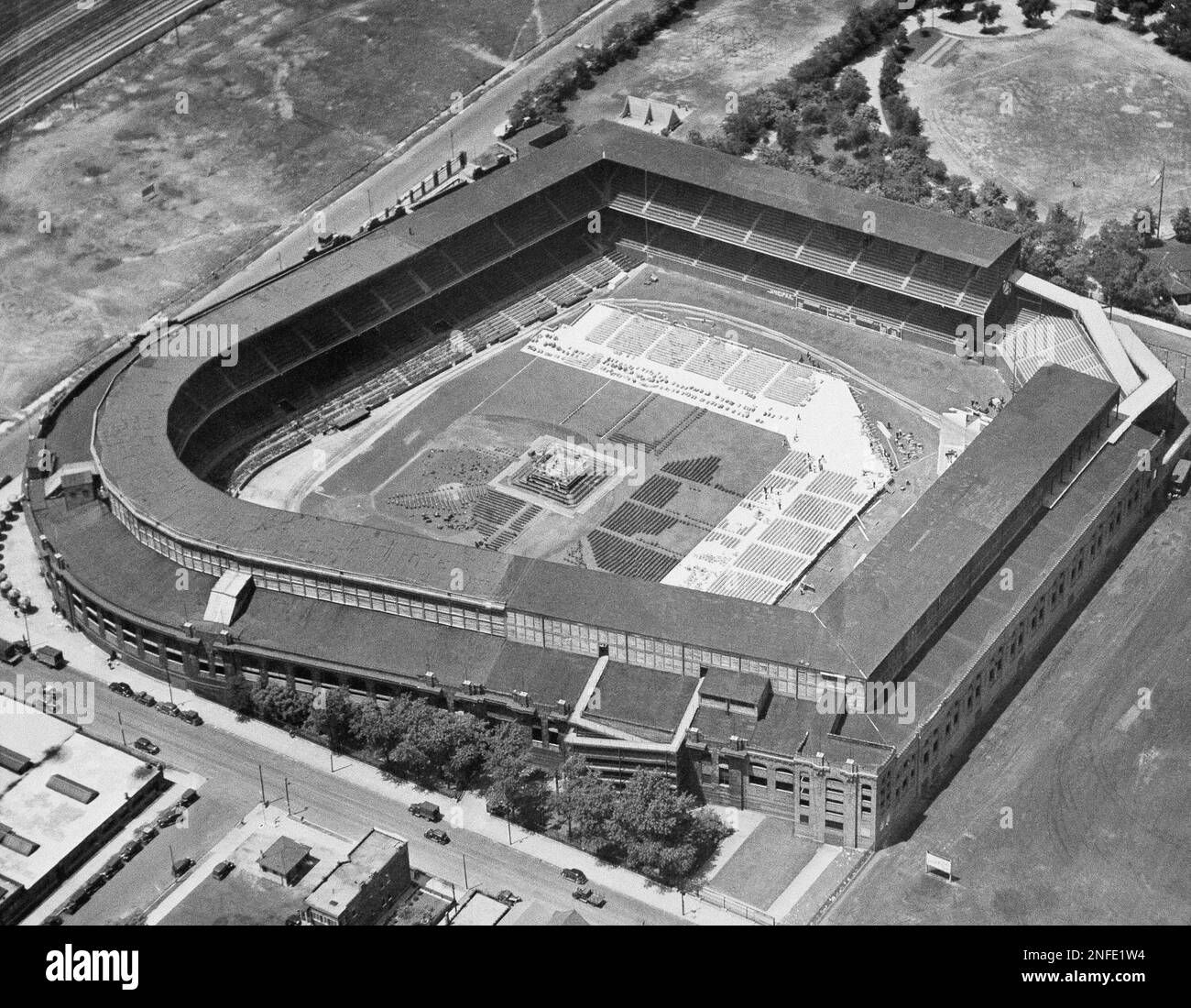 This is an aerial view of Comiskey Park, home of the Chicago White Sox