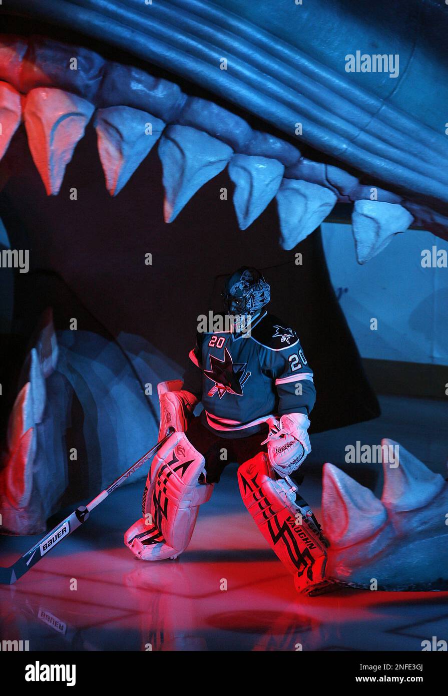 San Jose Sharks goalie Evgeni Nabokov, of Kazakhstan, skates onto the
