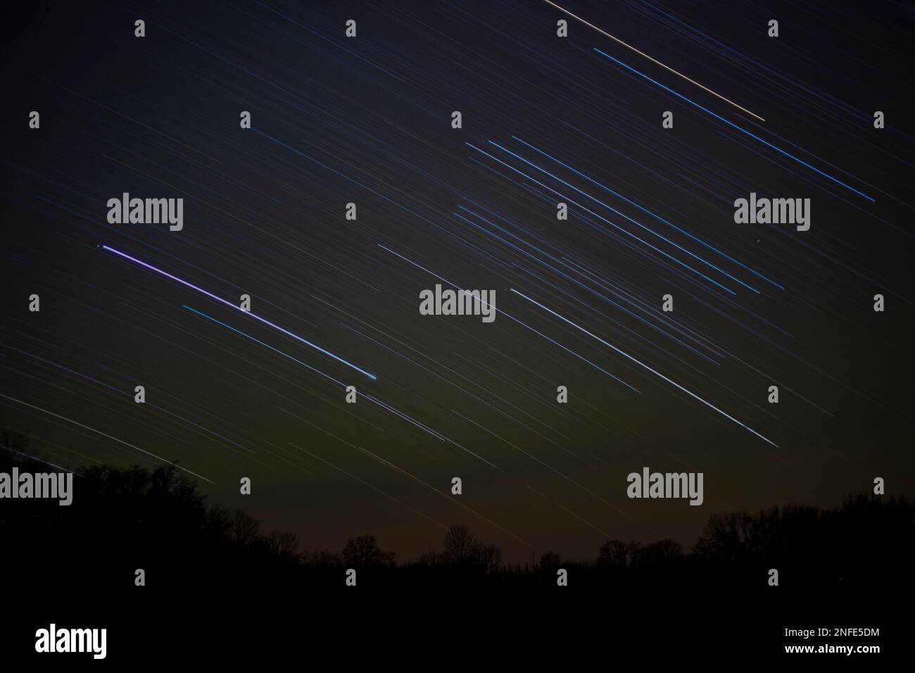 Time interval of stars in the night sky. Stock Photo
