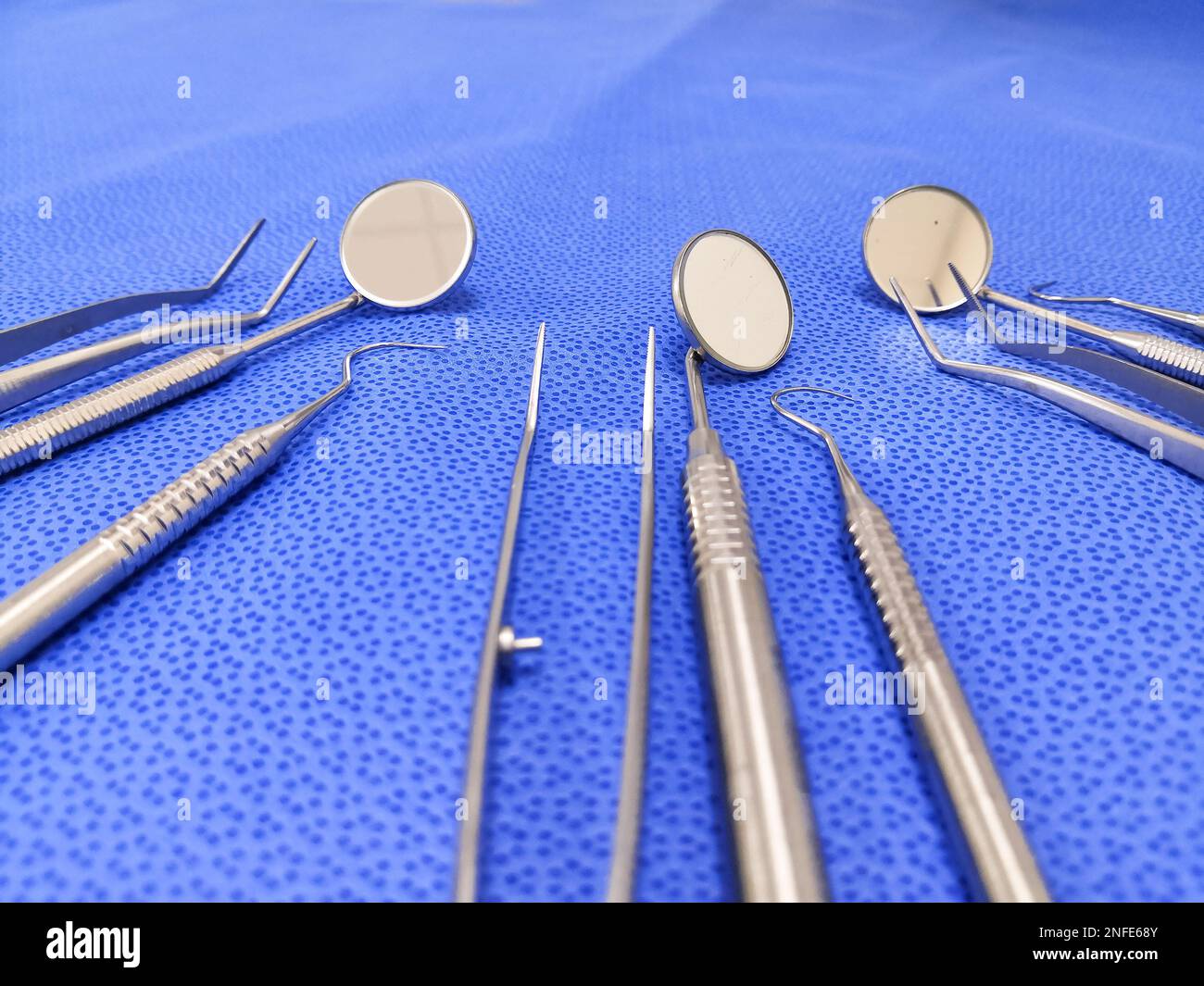 Closeup Image Of Basic Dental Instrument Set Stock Photo