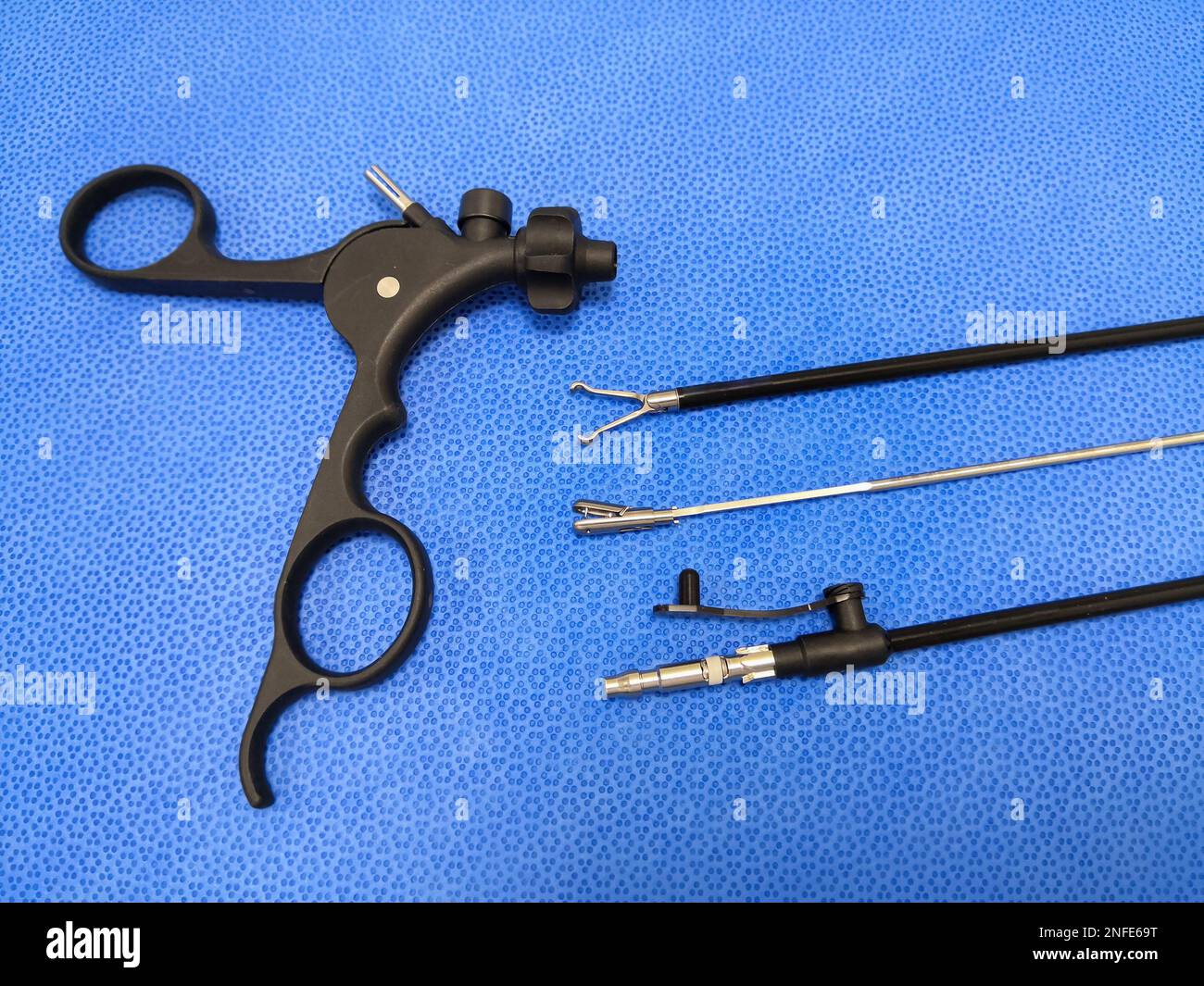 Closeup Image Of Dismantled Laparoscopic Instruments Or Parts Of Laparoscopic Instruments Stock Photo