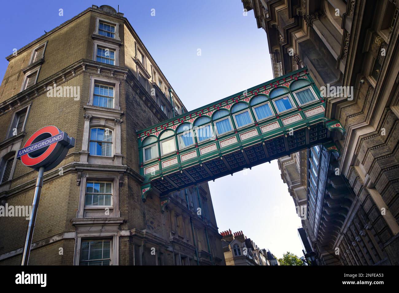 Charing Cross hotel footbridge over Villiers Street Stock Photo