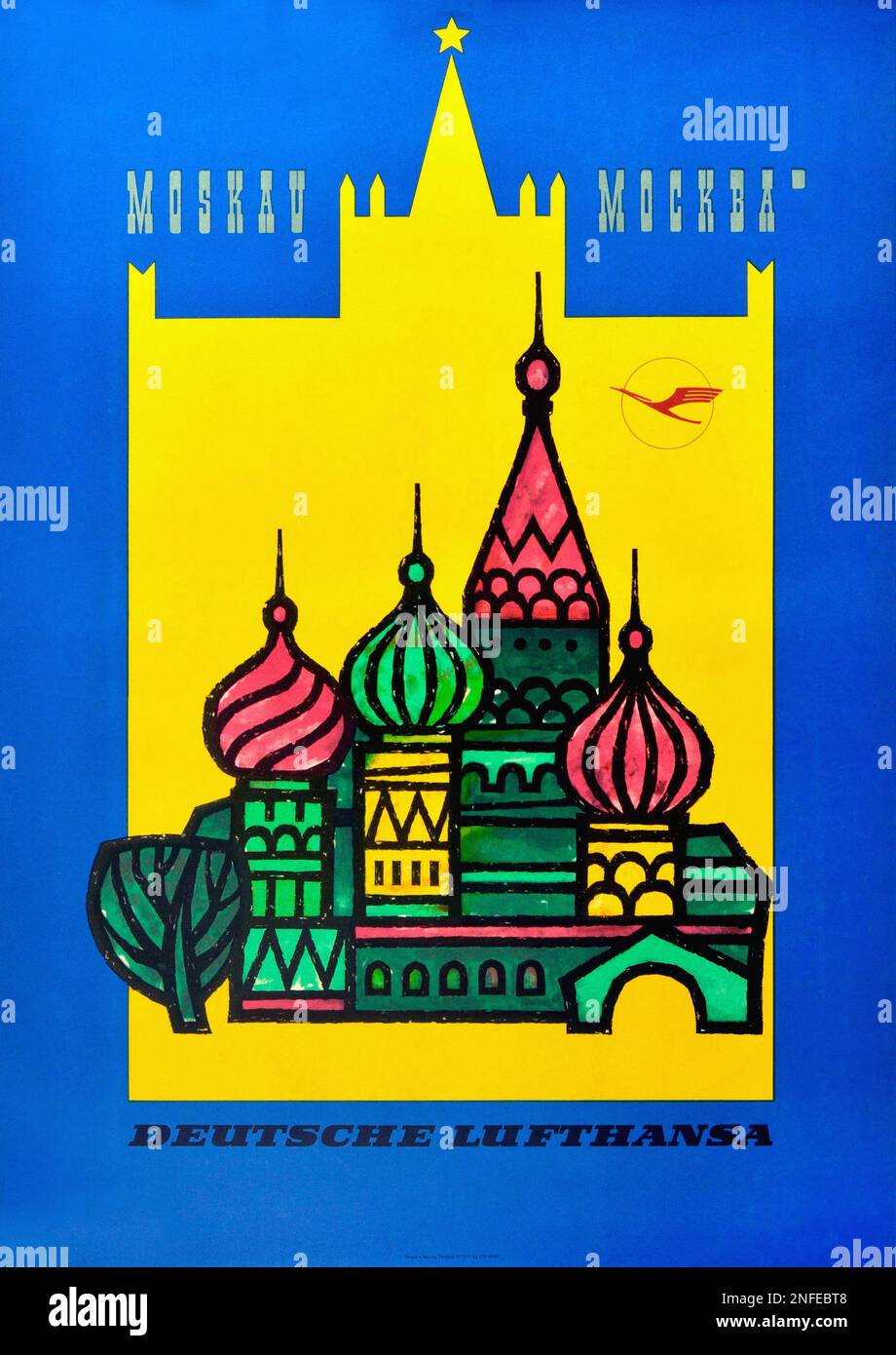 Vintage 1950s Lufthansa Travel Poster for Moscow. Stock Photo