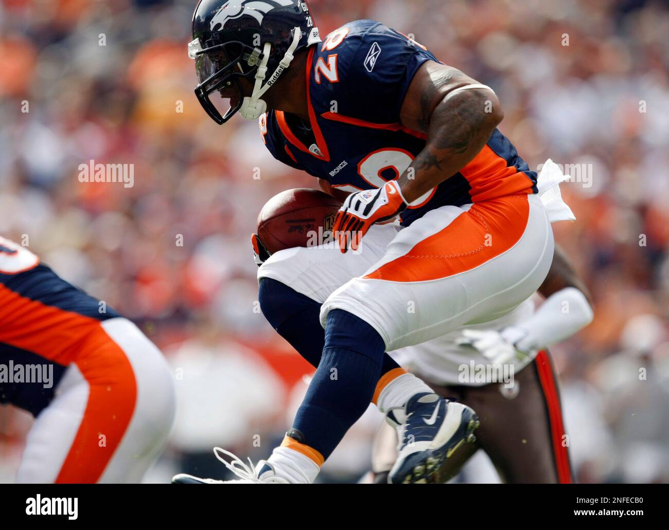 Sep 08, 2008 - OAKLAND, CA, USA - Denver Broncos running back MICHAEL  PITTMAN celebrates and taunts the Oakland Raiders fans after a touchdown.  (Credit Image: © AL GOLUB/Golub Photography/Golub Photography Stock Photo -  Alamy