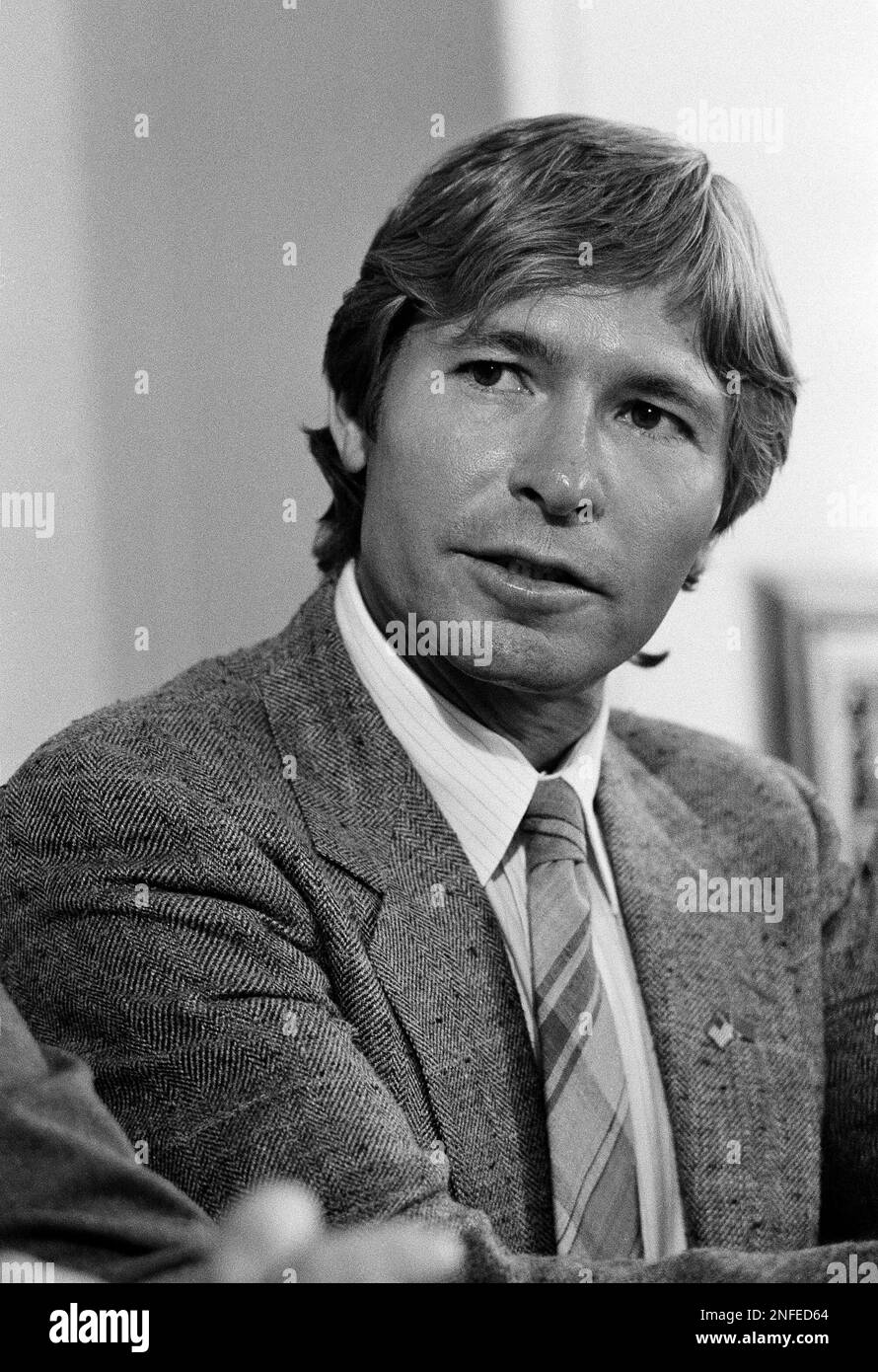 American folk singer John Denver at a Moscow press conference on June 28, 1985. He is to play