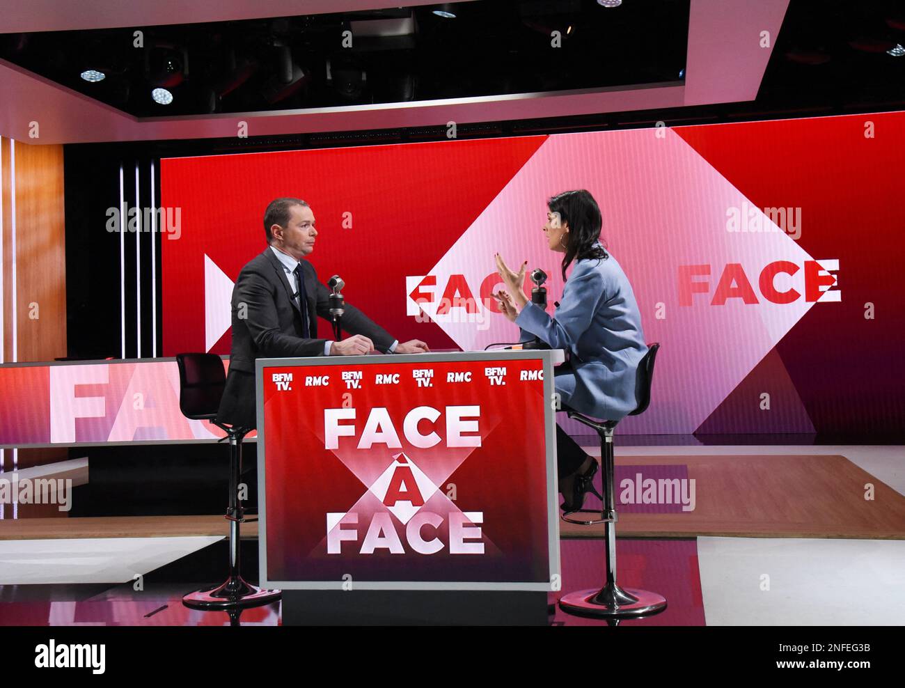 Paris, France on February 17, 2023, Olivier Dussopt is interviewed by