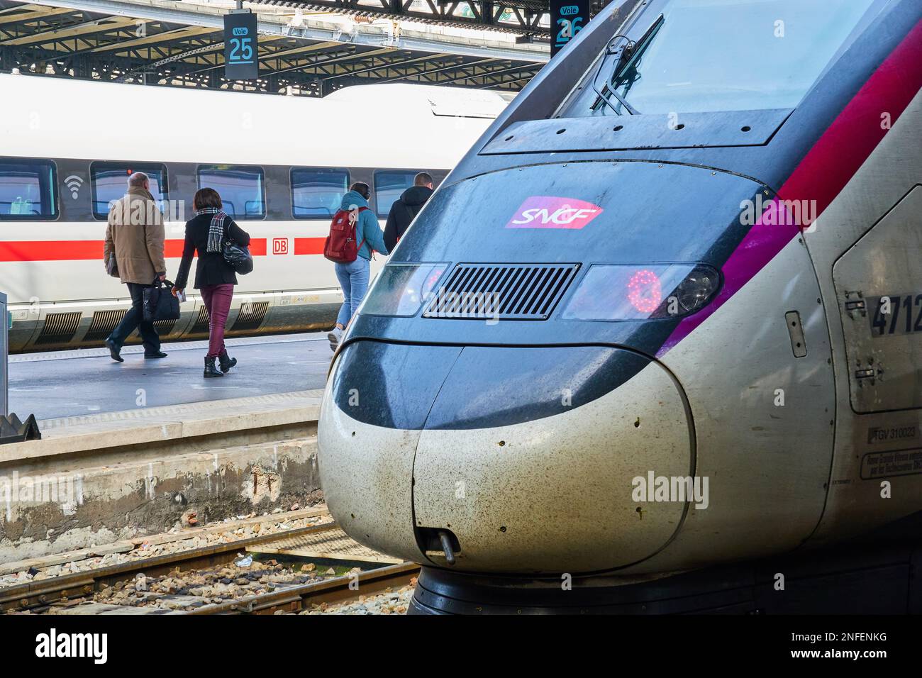 Paris. France, 16/02/2023, TGV / ICE train at Gare de L´Est, the east