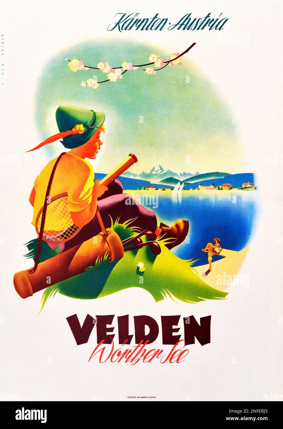 Vintage Austria Travel Poster - Wörthersee Lake Stock Photo