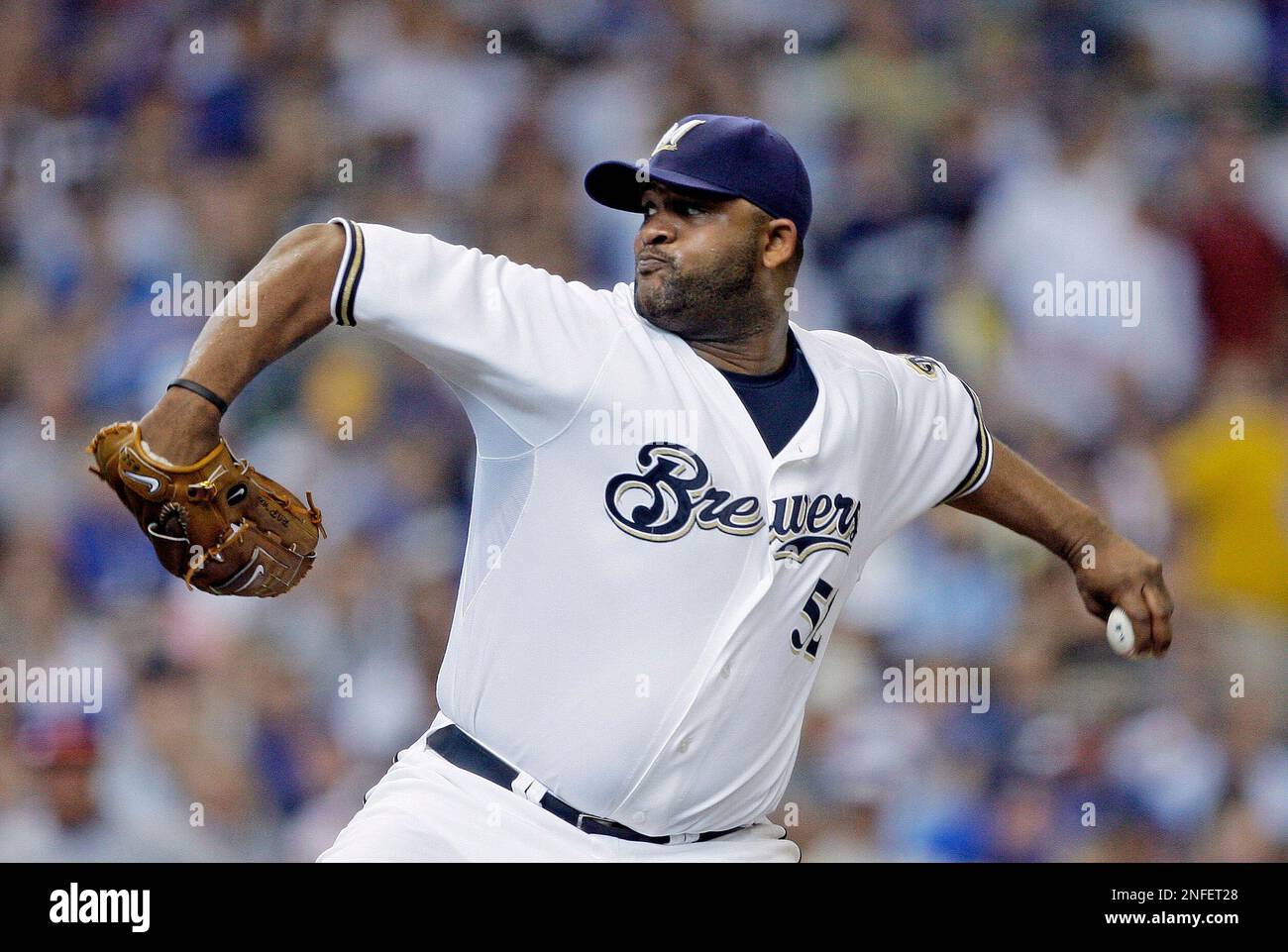 Milwaukee Brewers starting pitcher CC Sabathia throws during the second  inning of a baseball game Sunday, July 13, 2008, in Milwaukee. (AP  Photo/Morry Gash Stock Photo - Alamy