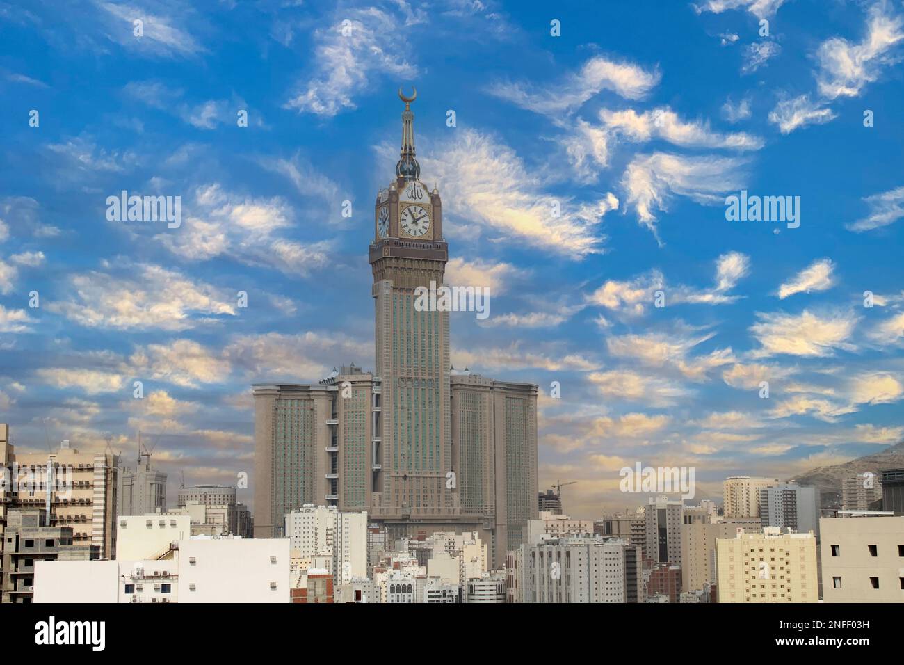Royal Clock Tower Makkah in Makkah, Saudi Arabia.The tower is the tallest clock tower in the world at 601 meter. It is the world's tallest clock tower Stock Photo