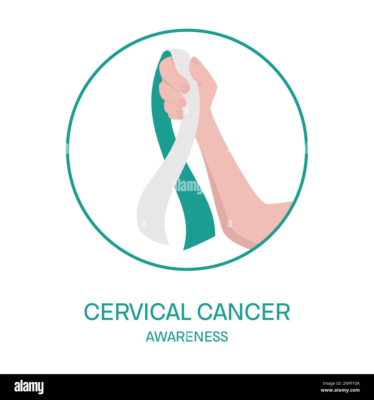 Cervical cancer awareness ribbon in hand medical illustration Stock Vector