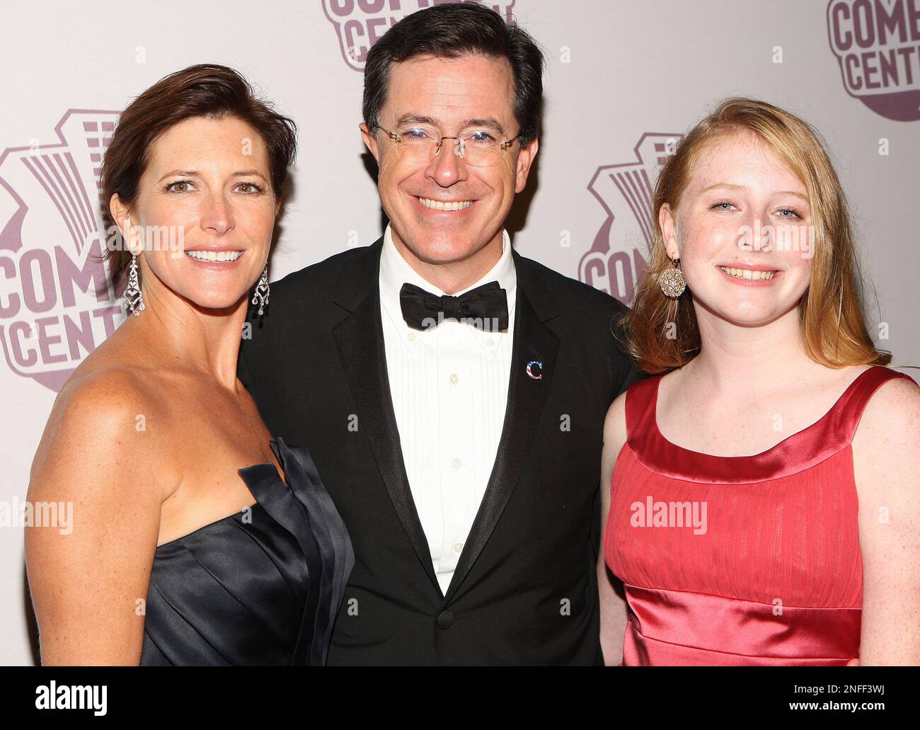Stephen Colbert (C), wife Evelyn (L) and daughter Madeline attend the
