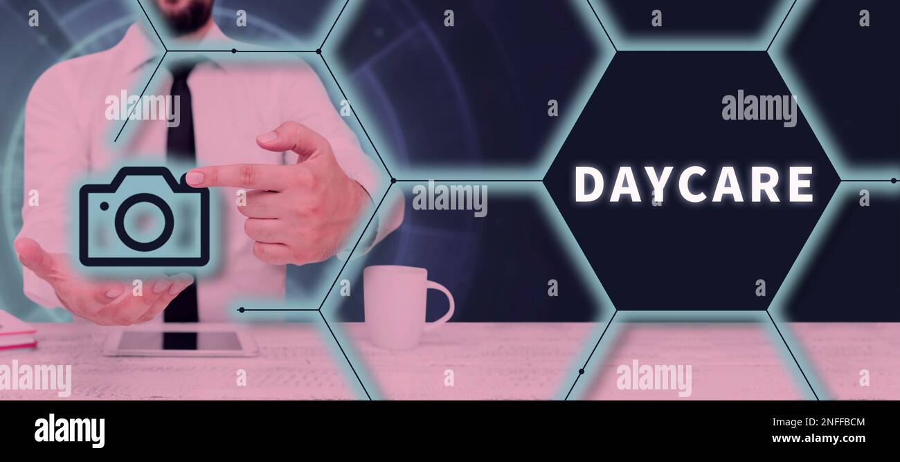 Inspiration showing sign Daycare. Conceptual photo offering care to