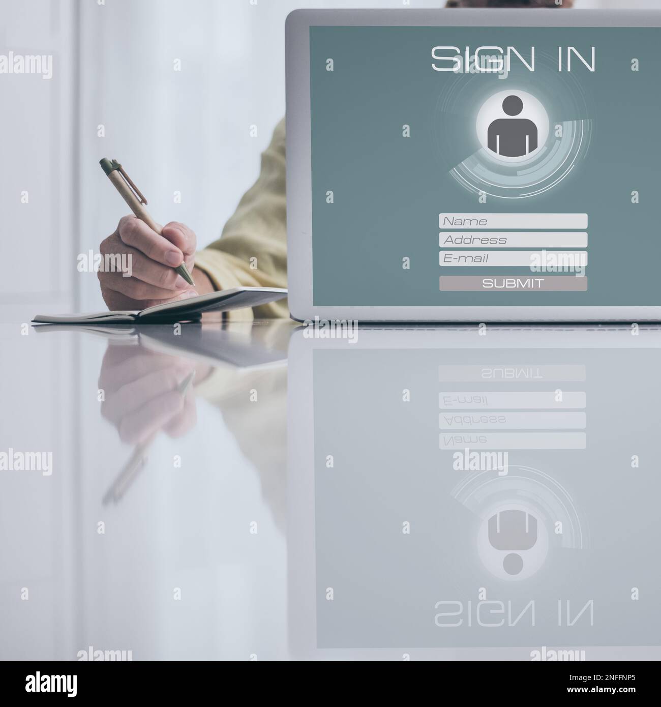 Man sign up and login. Registration, enter, sign in, membership concept ...