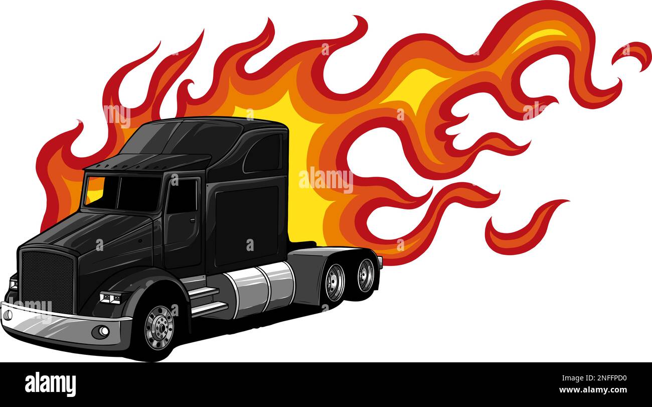 black Truck with flames. Vector illustration design Stock Vector