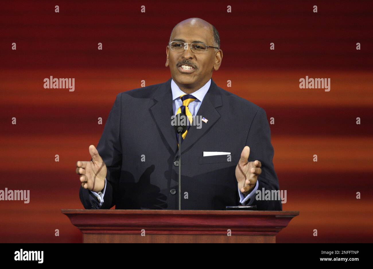Michael Steele speaks at the Republican National Convention in St. Paul, Minn., Wednesday, Sept. 3, 2008. (AP Photo/Ron Edmonds) Stock Photo