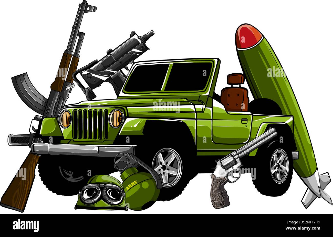 vector illustration military vehicle with mounted machine gun Stock Vector