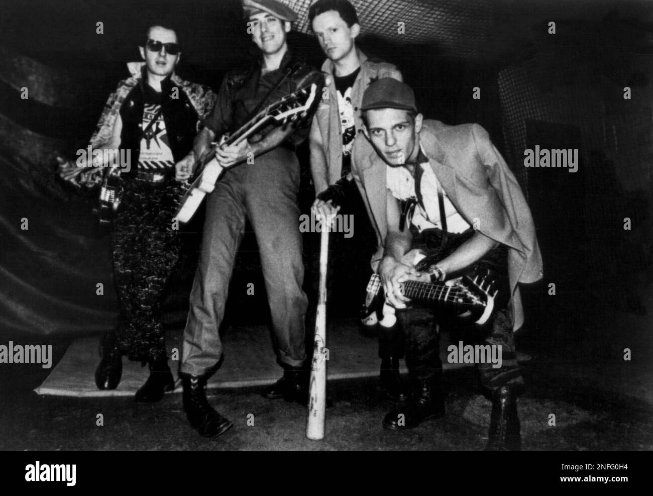 Members of the British punk band the Clash are shown, 1983. From left