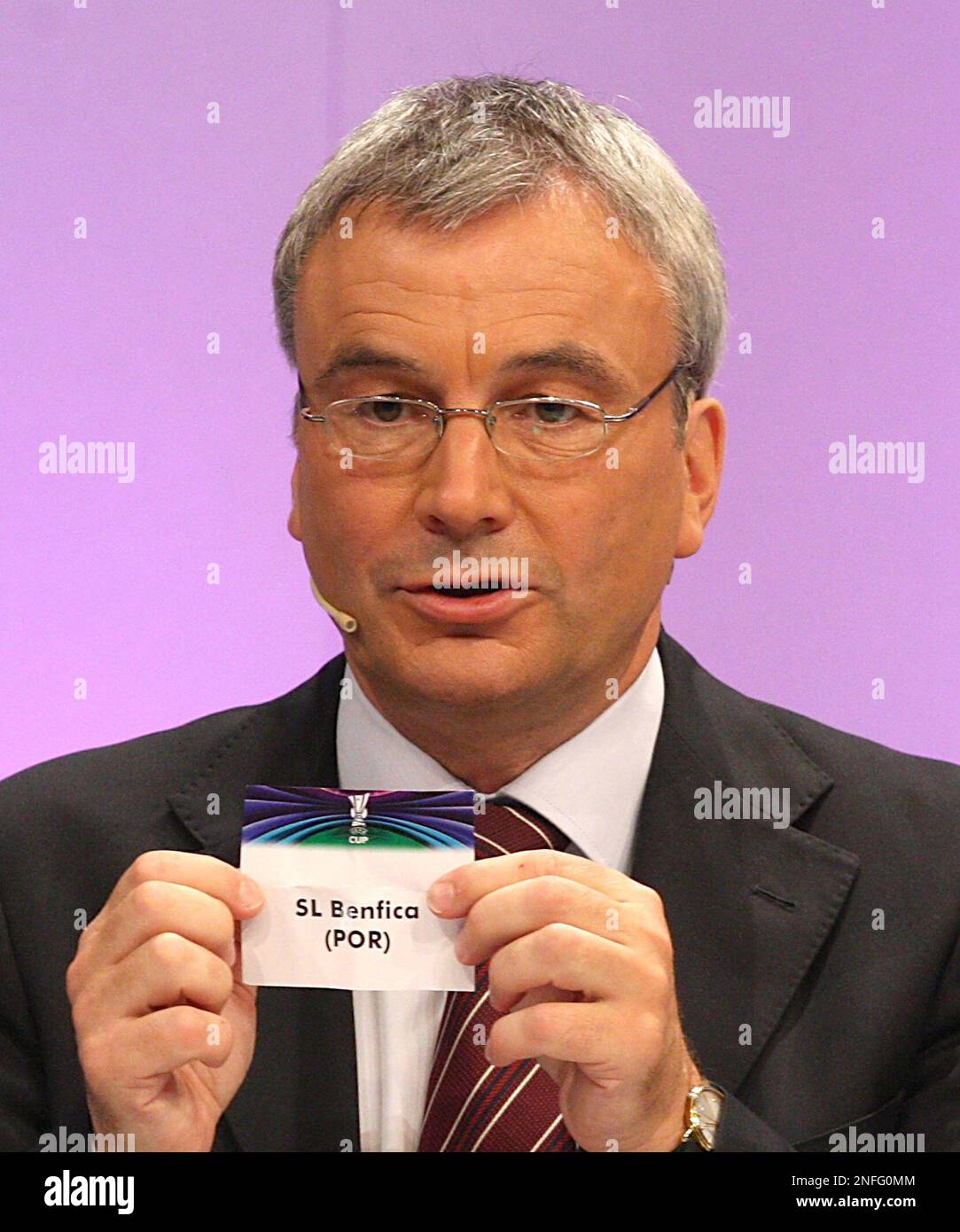 UEFA General Secretary David Taylor shows the ticket of the Portuguese