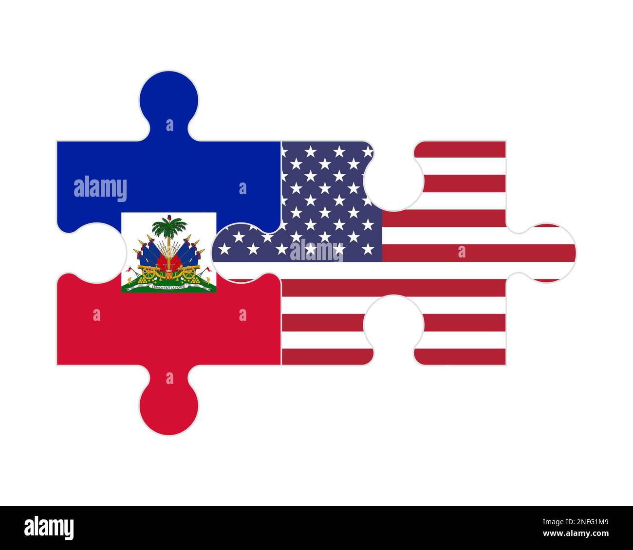 Connected puzzle of flags of Haiti and USA, vector Stock Vector