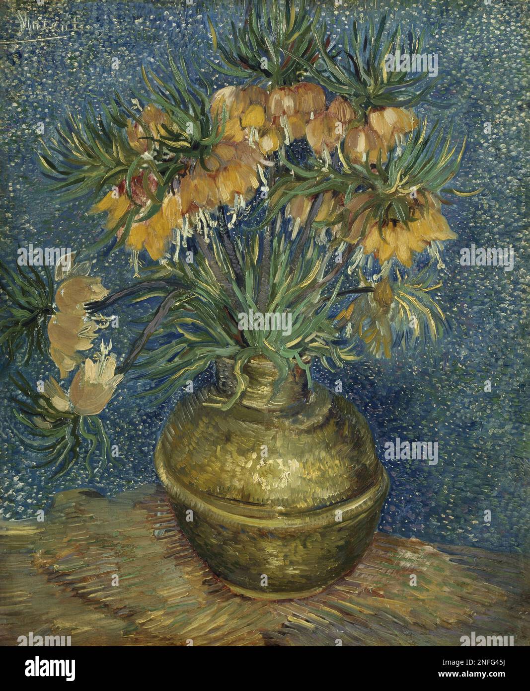 Imperial Fritillaries in a Copper Vase Stock Photo