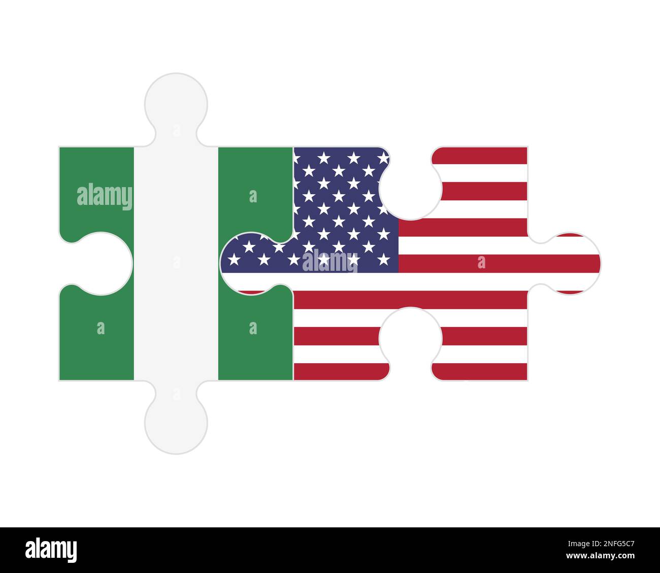 Connected puzzle of flags of Nigeria and USA, vector Stock Vector