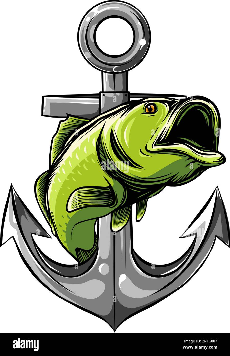 vector illustration of bass Fish with anchor Stock Vector Image & Art