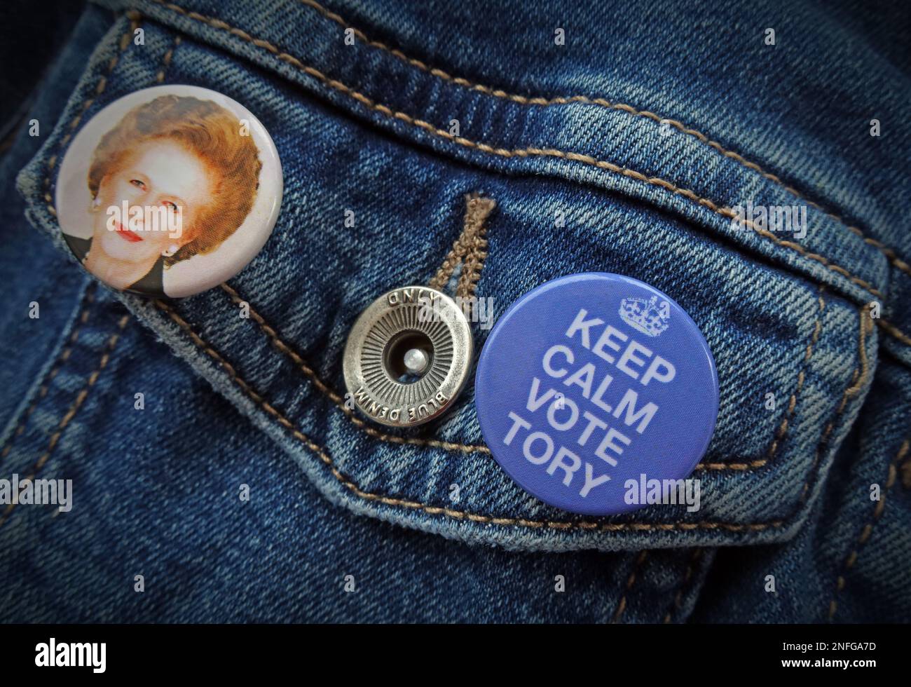 Are Conservative supporters still obsessed with Margaret Thatcher and will they still keep calm and vote Tory, even as they have slumped in the polls? Stock Photo